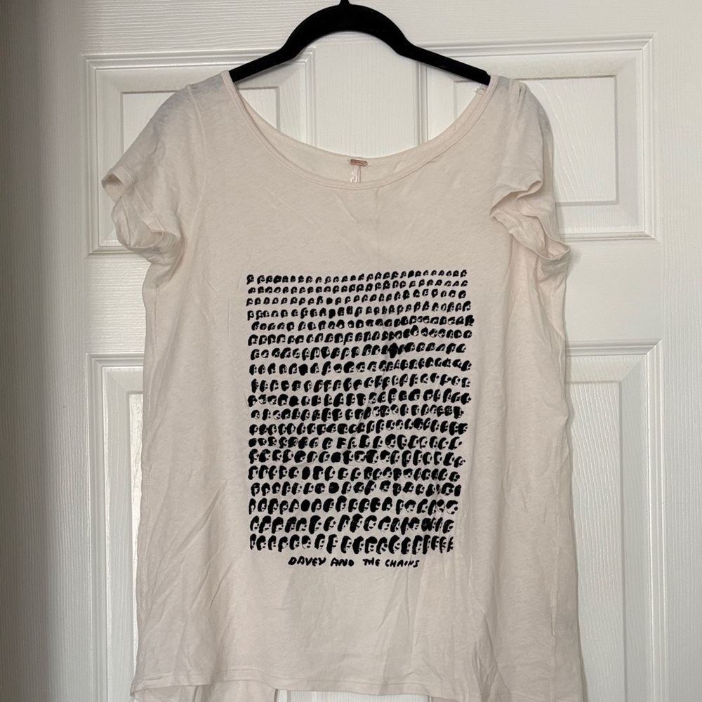 Free People Cream and Black Graphic Tee